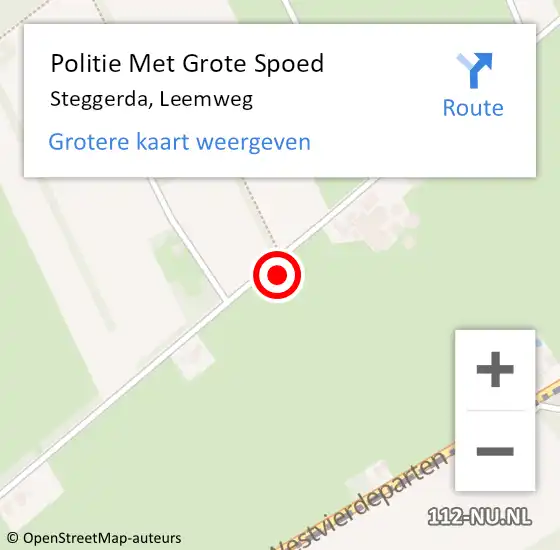 Locatie op kaart van de 112 melding: Politie Met Grote Spoed Naar Steggerda, Leemweg op 1 september 2024 16:57