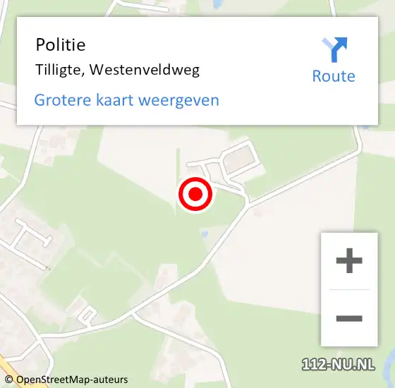 Locatie op kaart van de 112 melding: Politie Tilligte, Westenveldweg op 1 september 2024 17:03