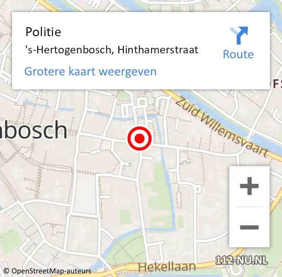 Locatie op kaart van de 112 melding: Politie 's-Hertogenbosch, Hinthamerstraat op 1 september 2024 17:06