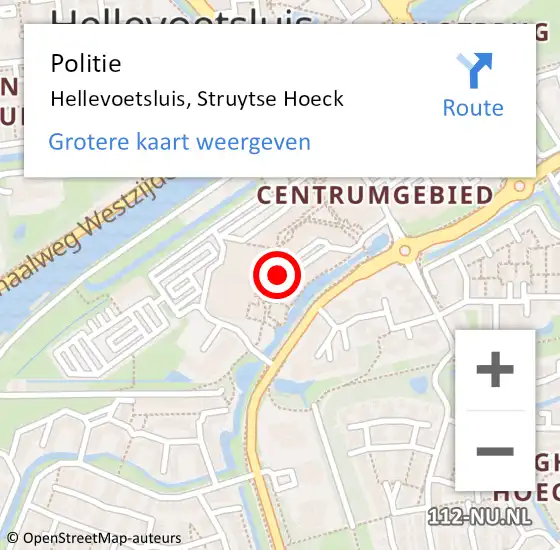 Locatie op kaart van de 112 melding: Politie Hellevoetsluis, Struytse Hoeck op 1 september 2024 17:21