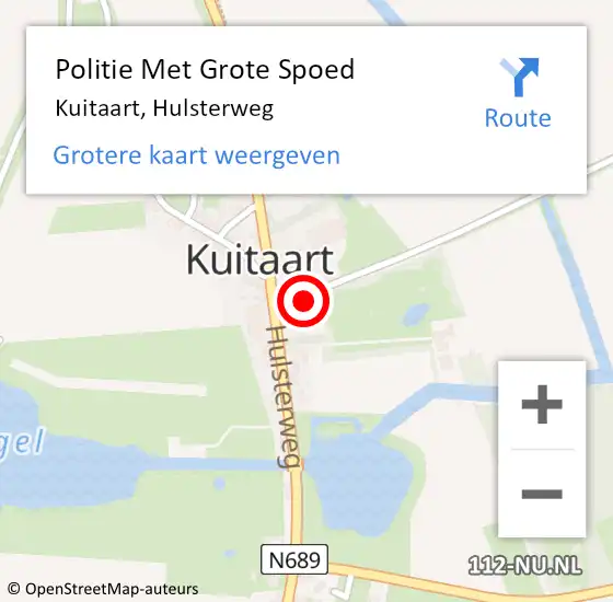 Locatie op kaart van de 112 melding: Politie Met Grote Spoed Naar Kuitaart, Hulsterweg op 1 september 2024 17:25