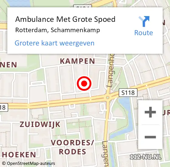 Locatie op kaart van de 112 melding: Ambulance Met Grote Spoed Naar Rotterdam, Schammenkamp op 1 september 2024 17:46