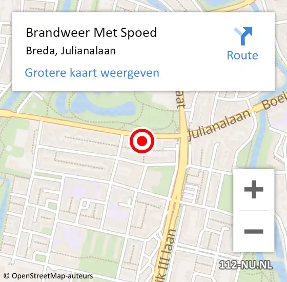 Locatie op kaart van de 112 melding: Brandweer Met Spoed Naar Breda, Julianalaan op 1 september 2024 17:53