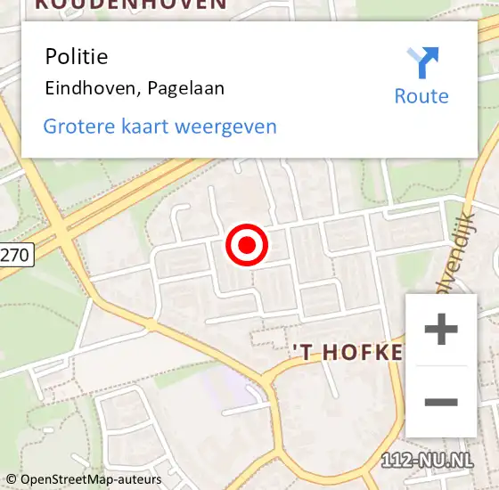 Locatie op kaart van de 112 melding: Politie Eindhoven, Pagelaan op 1 september 2024 17:57