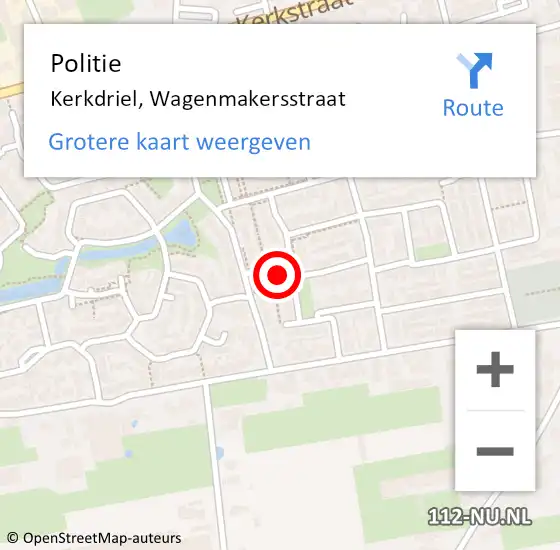 Locatie op kaart van de 112 melding: Politie Kerkdriel, Wagenmakersstraat op 1 september 2024 18:25