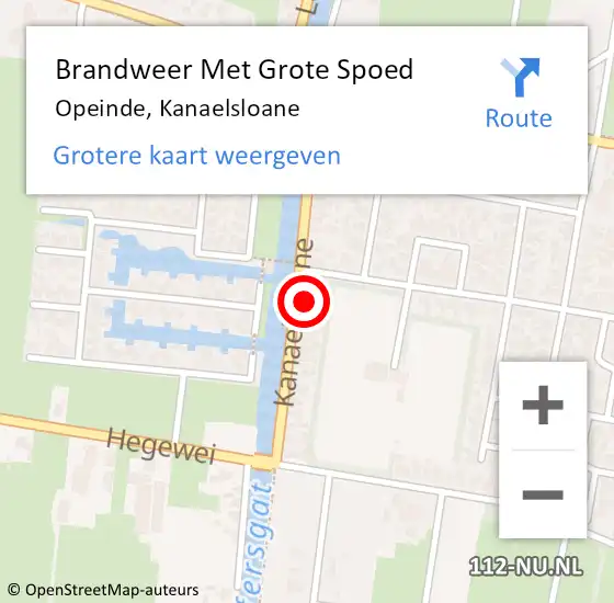 Locatie op kaart van de 112 melding: Brandweer Met Grote Spoed Naar Opeinde, Kanaelsloane op 1 september 2024 18:27