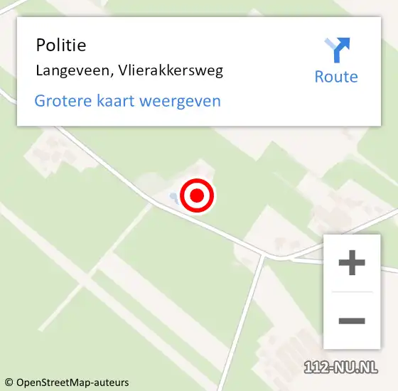 Locatie op kaart van de 112 melding: Politie Langeveen, Vlierakkersweg op 1 september 2024 18:42