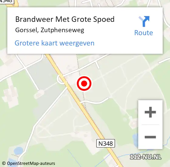 Locatie op kaart van de 112 melding: Brandweer Met Grote Spoed Naar Gorssel, Zutphenseweg op 1 september 2024 18:43