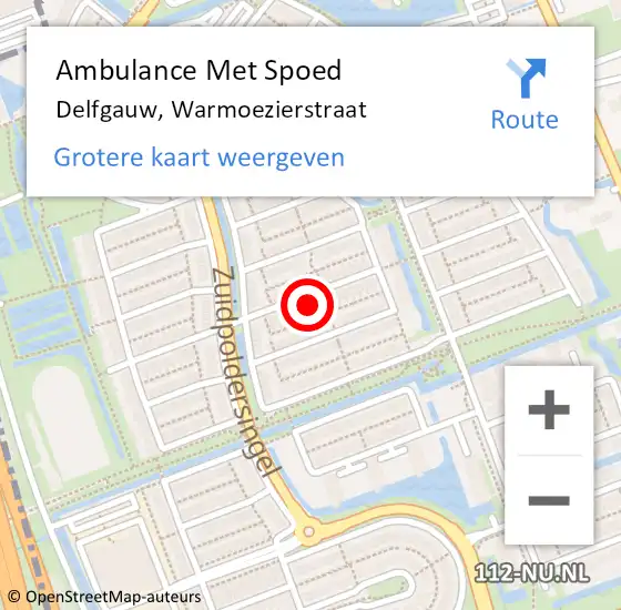 Locatie op kaart van de 112 melding: Ambulance Met Spoed Naar Delfgauw, Warmoezierstraat op 1 september 2024 18:43