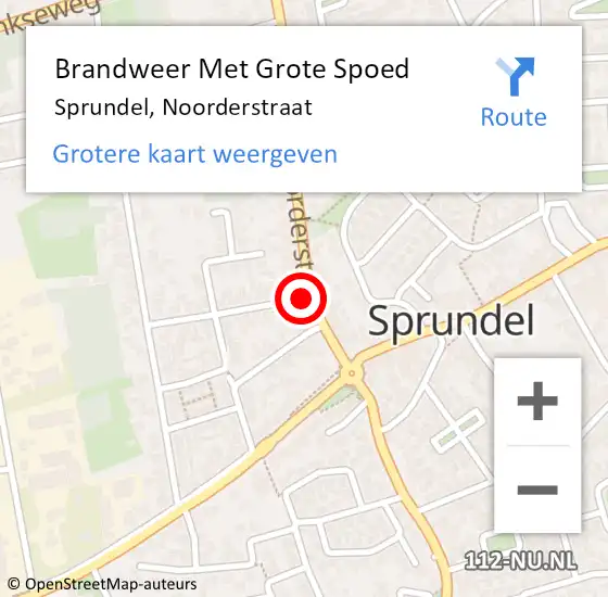 Locatie op kaart van de 112 melding: Brandweer Met Grote Spoed Naar Sprundel, Noorderstraat op 1 september 2024 19:25