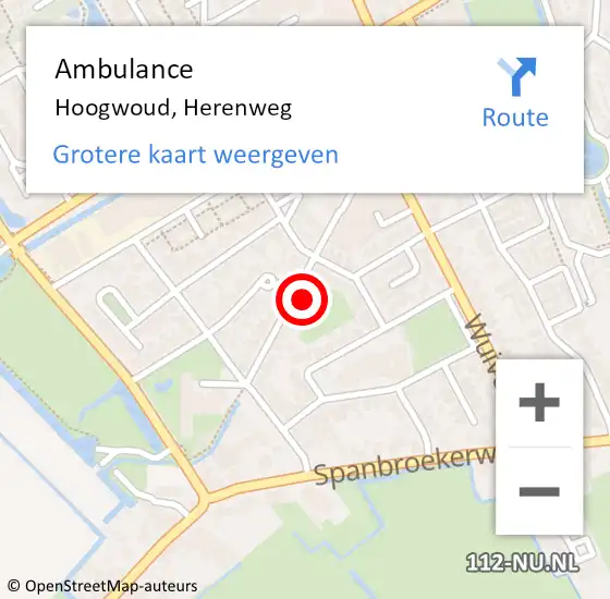 Locatie op kaart van de 112 melding: Ambulance Hoogwoud, Herenweg op 1 september 2024 19:37