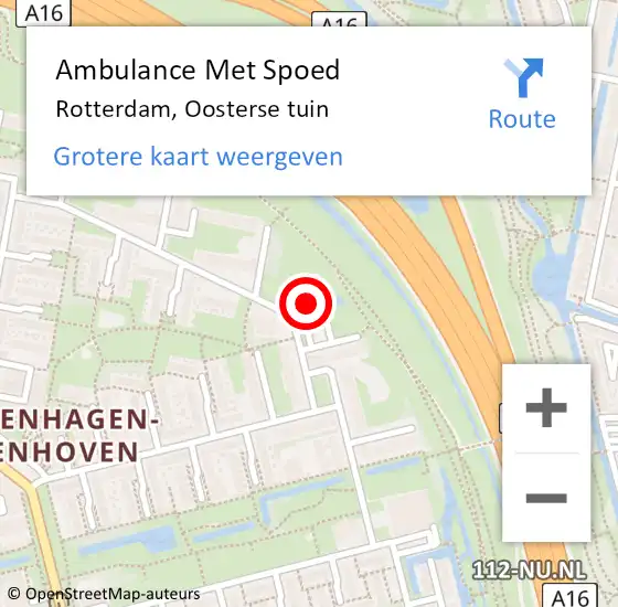 Locatie op kaart van de 112 melding: Ambulance Met Spoed Naar Rotterdam, Oosterse tuin op 1 september 2024 19:44