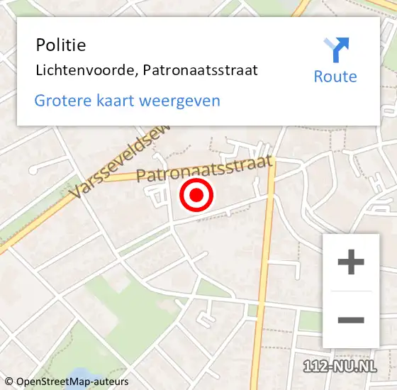 Locatie op kaart van de 112 melding: Politie Lichtenvoorde, Patronaatsstraat op 1 september 2024 19:52