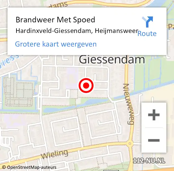 Locatie op kaart van de 112 melding: Brandweer Met Spoed Naar Hardinxveld-Giessendam, Heijmansweer op 1 september 2024 19:54