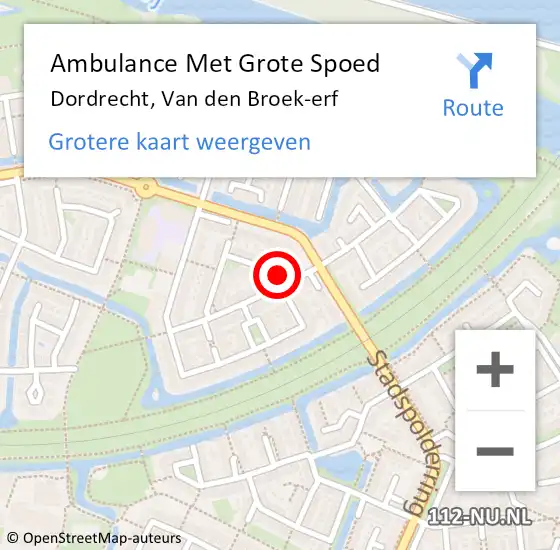 Locatie op kaart van de 112 melding: Ambulance Met Grote Spoed Naar Dordrecht, Van den Broek-erf op 1 september 2024 20:03