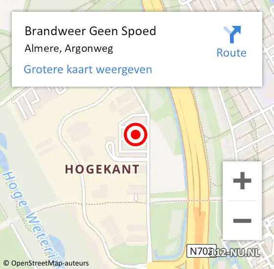 Locatie op kaart van de 112 melding: Brandweer Geen Spoed Naar Almere, Argonweg op 1 september 2024 20:04