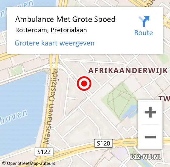 Locatie op kaart van de 112 melding: Ambulance Met Grote Spoed Naar Rotterdam, Pretorialaan op 1 september 2024 20:07