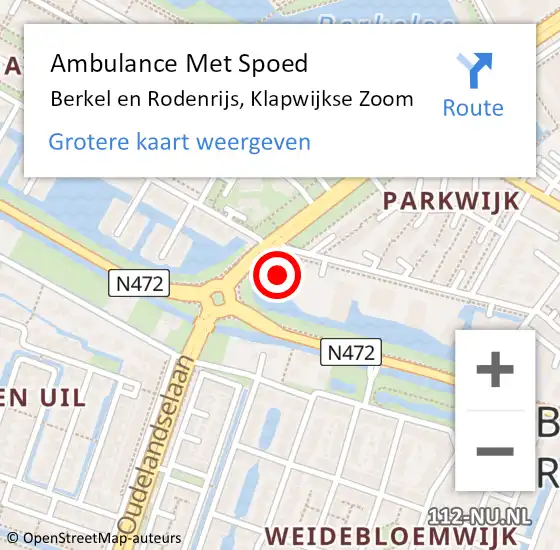 Locatie op kaart van de 112 melding: Ambulance Met Spoed Naar Berkel en Rodenrijs, Klapwijkse Zoom op 1 september 2024 20:10