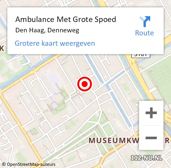 Locatie op kaart van de 112 melding: Ambulance Met Grote Spoed Naar Den Haag, Denneweg op 1 september 2024 20:23