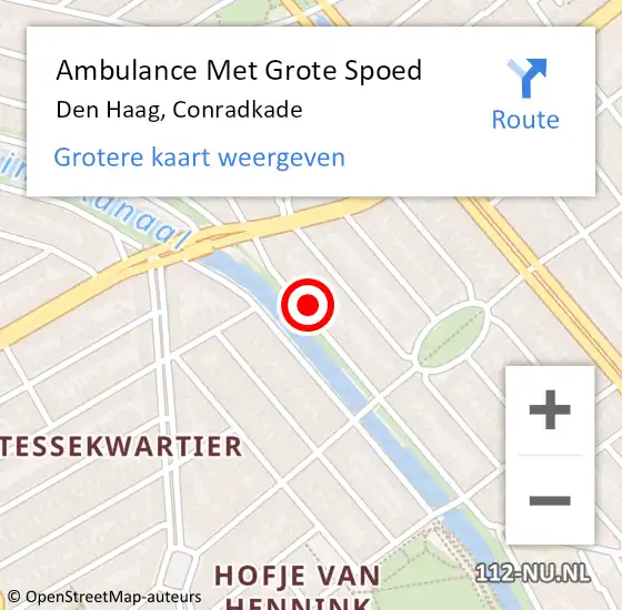 Locatie op kaart van de 112 melding: Ambulance Met Grote Spoed Naar Den Haag, Conradkade op 1 september 2024 20:58