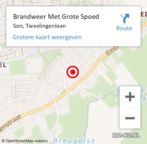 Locatie op kaart van de 112 melding: Brandweer Met Grote Spoed Naar Son, Tweelingenlaan op 1 september 2024 21:26