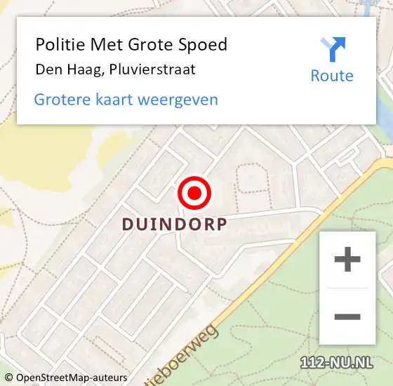 Locatie op kaart van de 112 melding: Politie Met Grote Spoed Naar Den Haag, Pluvierstraat op 1 september 2024 21:45