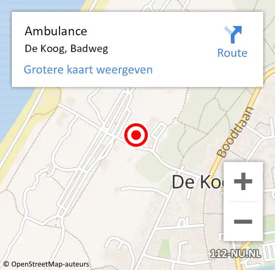 Locatie op kaart van de 112 melding: Ambulance De Koog, Badweg op 1 september 2024 21:47