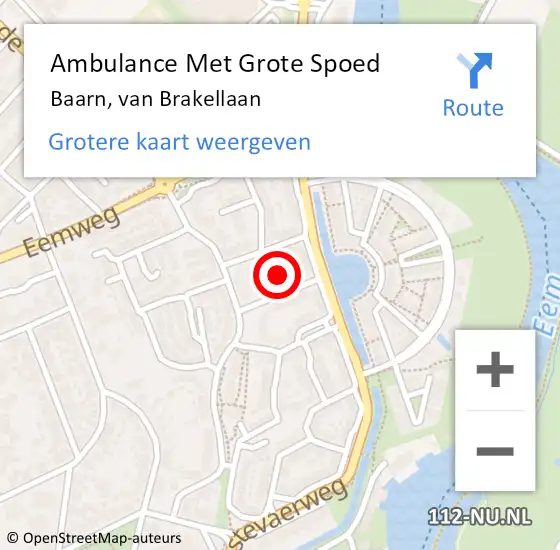 Locatie op kaart van de 112 melding: Ambulance Met Grote Spoed Naar Baarn, van Brakellaan op 18 oktober 2014 15:50