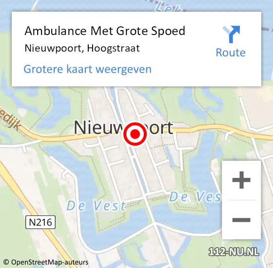 Locatie op kaart van de 112 melding: Ambulance Met Grote Spoed Naar Nieuwpoort, Hoogstraat op 1 september 2024 22:41