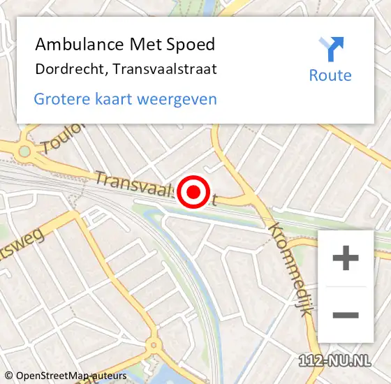 Locatie op kaart van de 112 melding: Ambulance Met Spoed Naar Dordrecht, Transvaalstraat op 1 september 2024 23:19