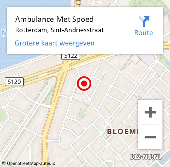 Locatie op kaart van de 112 melding: Ambulance Met Spoed Naar Rotterdam, Sint-Andriesstraat op 1 september 2024 23:32