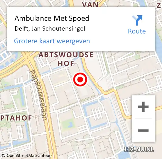 Locatie op kaart van de 112 melding: Ambulance Met Spoed Naar Delft, Jan Schoutensingel op 1 september 2024 23:33