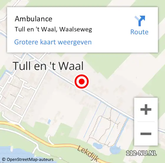 Locatie op kaart van de 112 melding: Ambulance Tull en 't Waal, Waalseweg op 18 oktober 2014 15:59