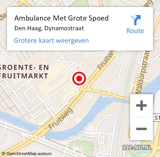 Locatie op kaart van de 112 melding: Ambulance Met Grote Spoed Naar Den Haag, Dynamostraat op 1 september 2024 23:57