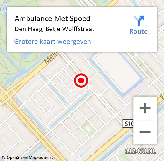 Locatie op kaart van de 112 melding: Ambulance Met Spoed Naar Den Haag, Betje Wolffstraat op 2 september 2024 00:28