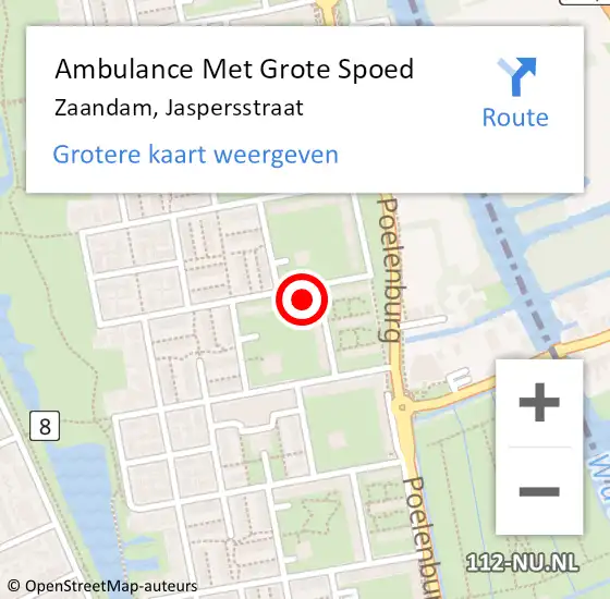 Locatie op kaart van de 112 melding: Ambulance Met Grote Spoed Naar Zaandam, Jaspersstraat op 2 september 2024 00:48