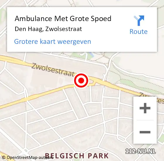 Locatie op kaart van de 112 melding: Ambulance Met Grote Spoed Naar Den Haag, Zwolsestraat op 2 september 2024 00:59