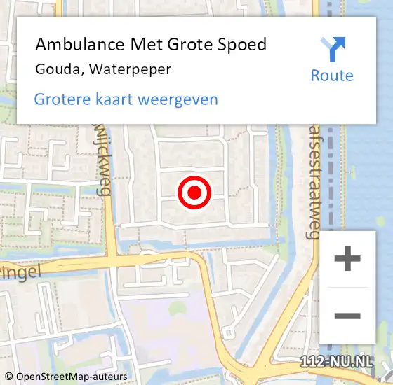 Locatie op kaart van de 112 melding: Ambulance Met Grote Spoed Naar Gouda, Waterpeper op 2 september 2024 01:05