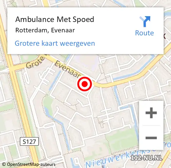 Locatie op kaart van de 112 melding: Ambulance Met Spoed Naar Rotterdam, Evenaar op 2 september 2024 01:32