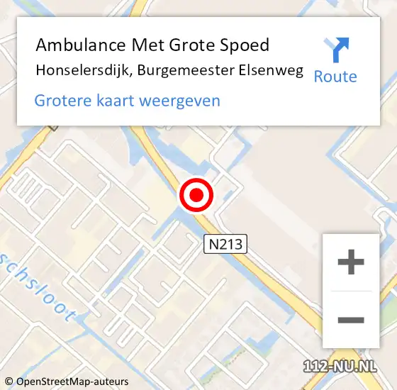 Locatie op kaart van de 112 melding: Ambulance Met Grote Spoed Naar Honselersdijk, Burgemeester Elsenweg op 2 september 2024 02:02