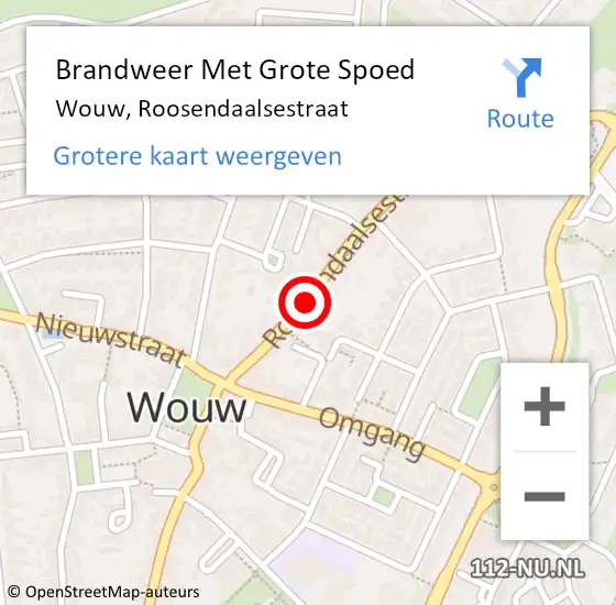 Locatie op kaart van de 112 melding: Brandweer Met Grote Spoed Naar Wouw, Roosendaalsestraat op 2 september 2024 02:13