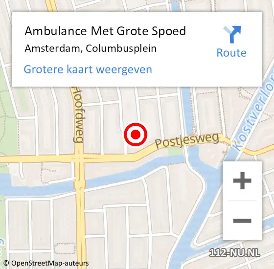 Locatie op kaart van de 112 melding: Ambulance Met Grote Spoed Naar Amsterdam, Columbusplein op 2 september 2024 02:22