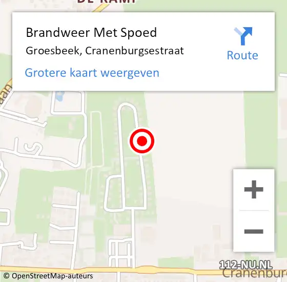 Locatie op kaart van de 112 melding: Brandweer Met Spoed Naar Groesbeek, Cranenburgsestraat op 2 september 2024 03:42