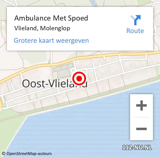 Locatie op kaart van de 112 melding: Ambulance Met Spoed Naar Vlieland, Molenglop op 18 oktober 2014 16:10