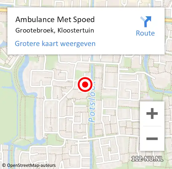 Locatie op kaart van de 112 melding: Ambulance Met Spoed Naar Grootebroek, Kloostertuin op 2 september 2024 06:07