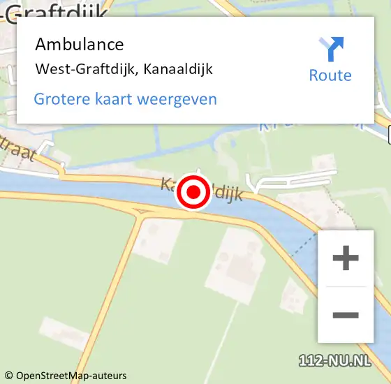 Locatie op kaart van de 112 melding: Ambulance West-Graftdijk, Kanaaldijk op 2 september 2024 06:38