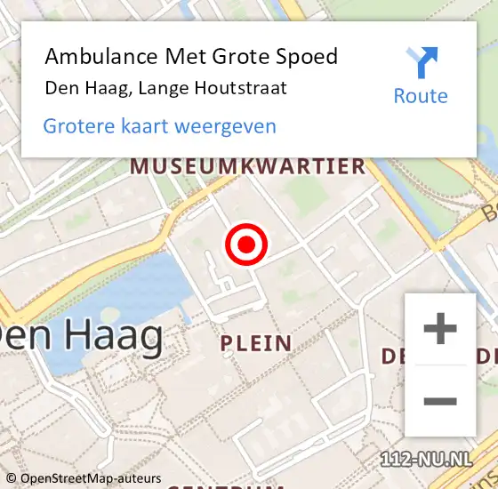 Locatie op kaart van de 112 melding: Ambulance Met Grote Spoed Naar Den Haag, Lange Houtstraat op 2 september 2024 06:48