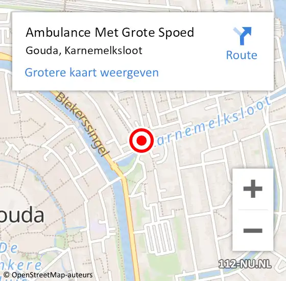 Locatie op kaart van de 112 melding: Ambulance Met Grote Spoed Naar Gouda, Karnemelksloot op 2 september 2024 06:50