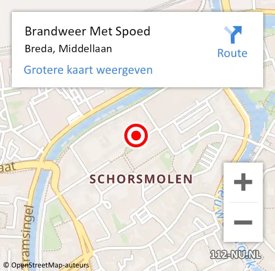 Locatie op kaart van de 112 melding: Brandweer Met Spoed Naar Breda, Middellaan op 2 september 2024 06:55