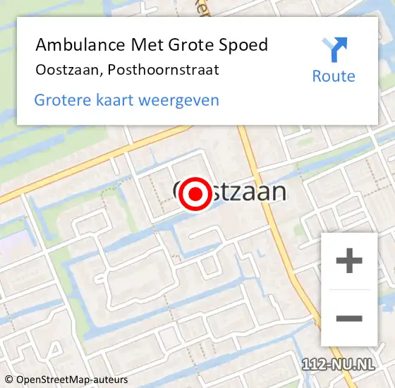 Locatie op kaart van de 112 melding: Ambulance Met Grote Spoed Naar Oostzaan, Posthoornstraat op 2 september 2024 07:19